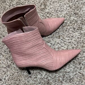 Who What Wear Croc-Embossed Pink Ankle Booties